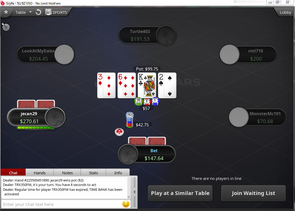 Cash games in action at PokerStars NJ featuring a sleek and modern table view